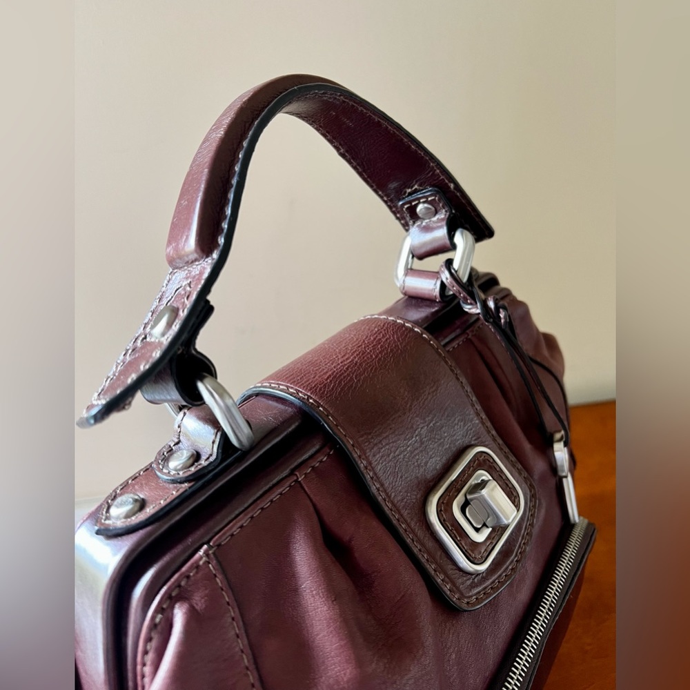 Fossil, Brown-Genuine leather Framed Satchel retro style Doctors Bag. - Picture 4 of 17